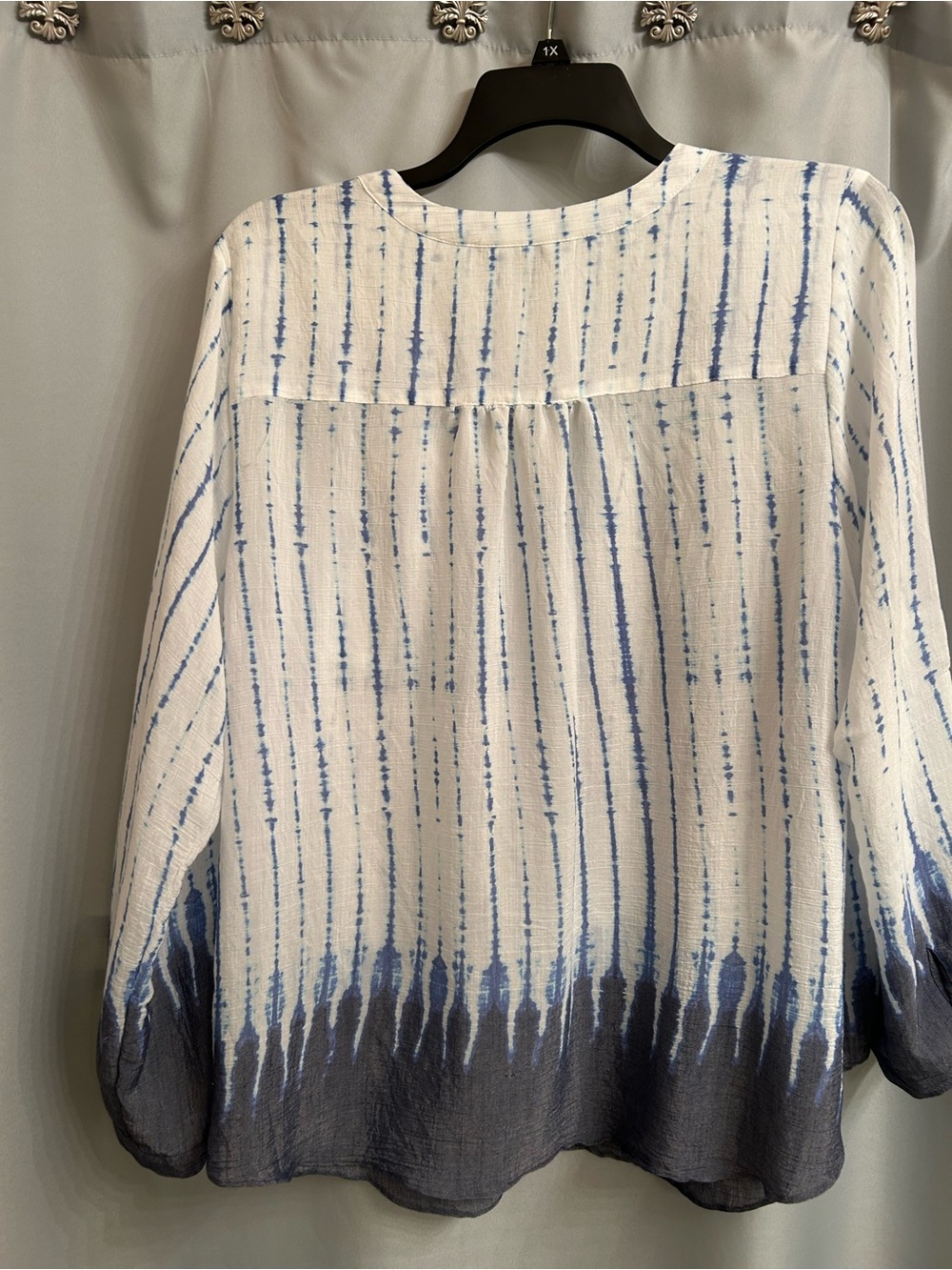 Zac & Rachel White and Blue Tie-Dye -Look Button Front Blouse - Picture 3 of 3